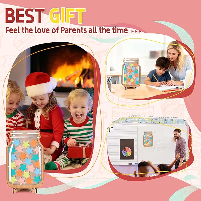 Star Reward Jars for Kids-Magnetic Reward System with Colorful Letter Stickers,Behavior Classroom Incentive Jar for Teachers Parents (Mason Jar with Stars, Kids Motivational Tool)