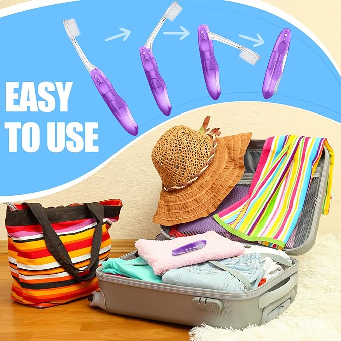 Nuogo 100 Pack Travel Folding Toothbrushes Bulk Portable Pocket Toothbrush Travel Accessories in 6 Colors for Kids Adult Camping Hiking