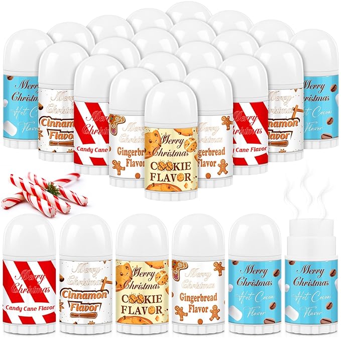 50 Pcs Christmas Lip Balm Bulk Mini Candy Cane Peppermint Flavor Lip Balms Bulk Christmas Stocking Stuffers Xmas Party Gifts Small Thank You Employee Appreciation Gifts for Women Men (Mixed Flavor)