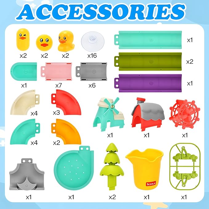 62 PCS Toddler Bath Toys for Kids Ages 3-5,Large Fun DIY Suction Cup Bathtub Mold Free Shower Toy Set,Duck Slide Building Game Toys for Ages 1 2 3 4 5 6 7 8 Year Old,Birthday Gift for Baby Boys Girls