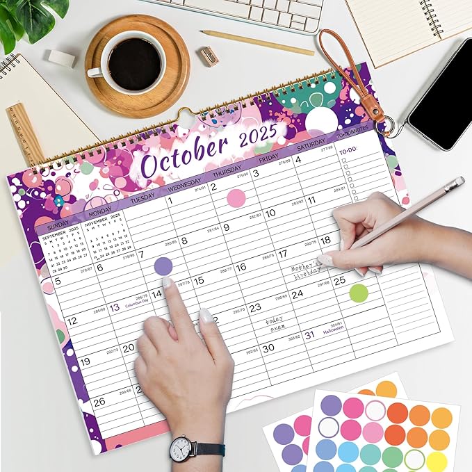 2025-2026 Wall Calendar, Calendar 2025-2026, 18 Month Calendar July 2025 - December 2026, 14.8" X 11.5", Calendar with Twin-Wire Binding, Hanging Hook and Julian Dates (Multi Colorful)