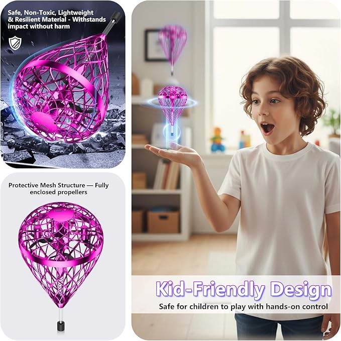 Tikduck 2025 Flying Bouncing Ball Toy - USB Rechargeable, Hand-Controlled with 3D Flips & Multi-Player Fun - Interactive Orb Toy for Kids, Teens & Adults - Indoor & Outdoor Play (Purple)