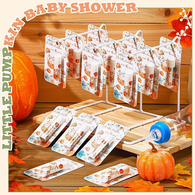 30 Pack Fall Little Pumpkin Baby Shower Games Prizes Gifts Bulk Pumpkin Pie Scented Lip Balms Favors for Boys Girls Gender Reveal Decorations Halloween Autumn Thanksgiving Baby Shower Bags Stuffer