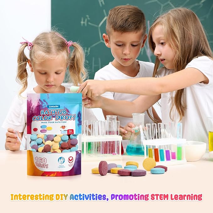 Bath Color Tablets for Kids, 11.3 oz Value Pack, 160 Count Kids Bath Bombs Bath Colors Tablets Make Fun Educational Bathtime, Bath Bombs Toys for Kid