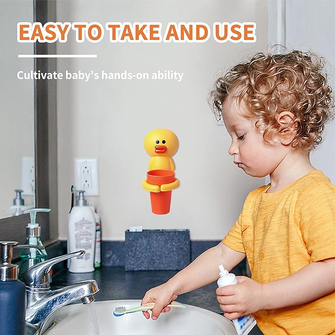 Kids Toothbrushes Holder Animal Tooth Cup Holder Wall Mounted Sucker Toothpaste Storage Set Cute Household Toothpaste Rack Mouthwash Cup Rack for Children,No Punching Shelf Bracket with Cup