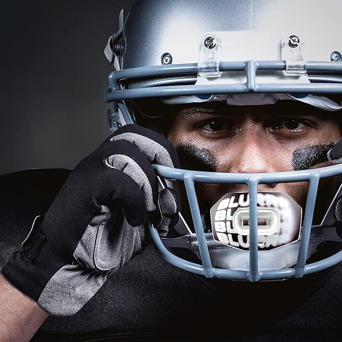 DAMAGE CONTROL Youth Football Mouth Guard – Breathable No Boil Mouthpiece, Protects Lips & Teeth, Works with Braces, Includes Helmet Strap – Sports Gear & Accessories (Blurr)