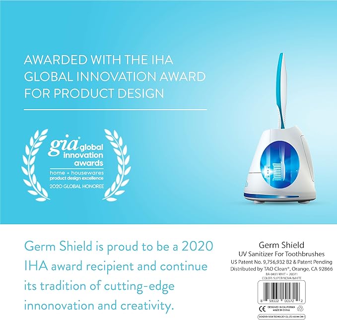 TAO Clean Germ Shield UV Toothbrush Sanitizer – Universal Cleaning Station that Accommodates all Manual and Electric Toothbrushes, Travel Friendly, Kills 99.9% of Germs