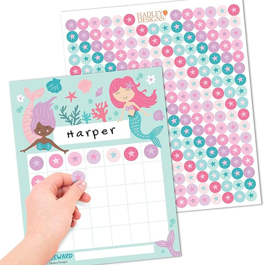 Sticker Chart for Kids Behavior at Home & Classroom - 25 Reward Chart for Kids Incentives, Gold Star Sticker Sheets, Mermaid Incentive Charts for Classroom Must Haves