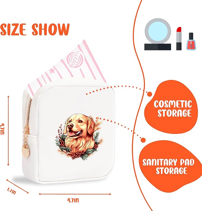 Golden Retriever Mini Makeup Bag, Gift For Women Girls, Cute Portable Zipper Pouch Cosmetic Bag For Teen Girls Kids, Small Storage Bag For Sanitary Pad, Period napkin bag!