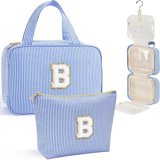 YOOLIFE Hanging Toiletry Bag for Women - Portable Makeup and Travel Bag, Cruise Ship Essentials - Letter B, Blue