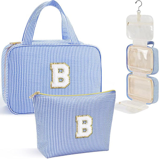 YOOLIFE Hanging Toiletry Bag for Women - Portable Makeup and Travel Bag, Cruise Ship Essentials - Letter B, Blue