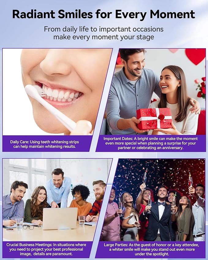 Teeth Whitening Strips 14 Treatments, Enamel Safe for Sensitive Tooth, Whitens Teeth, Purple Whitening Strips, Removes Yellow Stains & Bad Breath - Effective Color Correction for a Brighter Smile