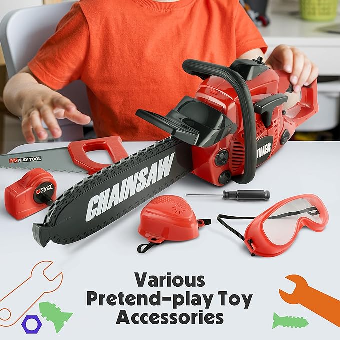 Toy Choi's Toy Chainsaw - Chainsaw Toy for Kids Power Tool Set with Realistic Sound, Pretend Play Kids Chainsaw Tool Set for Outdoor Gardening Play - kids toy for Boys Girls Ages 3 4 5 6 7 8 Years Old