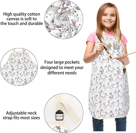 FreeNFond Kids Apron Adjustable Child Apron with 4 Pockets for Baking Painting