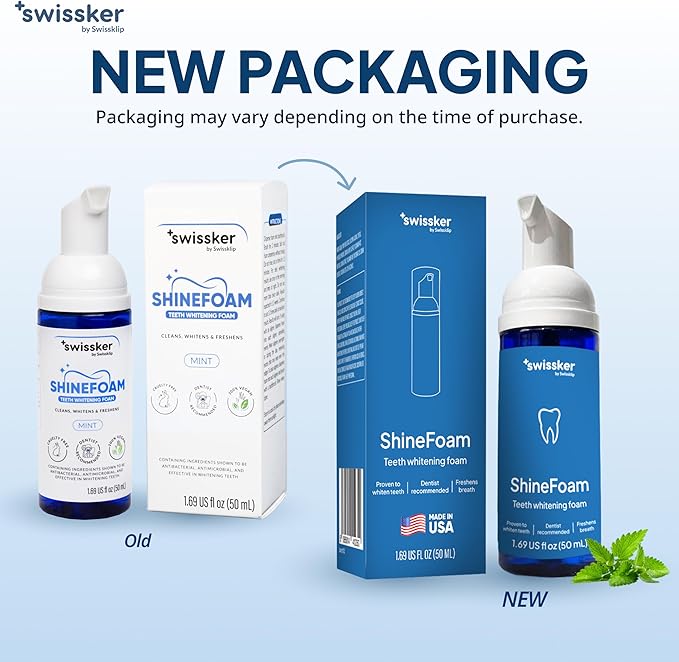Swissklip ShineFoam | Teeth Whitening Foam | Mint Flavor Whitening Toothpaste | Teeth Whitener I Professional Teeth Whitening Kit | 100% Vegan - Made in USA - 1.69 oz - Pack 2