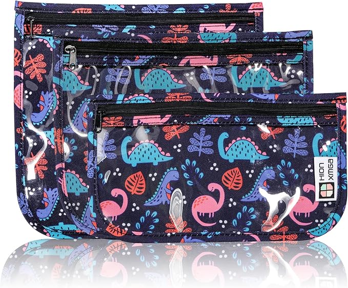 TSA Approved Toiletry Bag, Set of 3 Clear Travel Toiletry Bag Quart Size Zipper Travel Pouch, Waterproof Makeup Cosmetic Bag for Women Men Kids Toiletries Carry on, Dinosaur