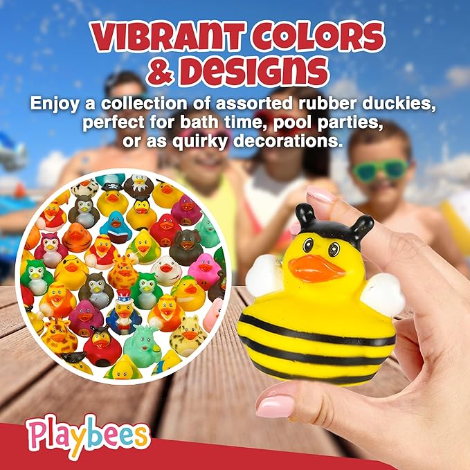Playbees Rubber Ducks in Bulk 50 Pack Assortment Duckies Kids Baby Bath Shower Toys Jeep Ducking Floater Summer Beach Pool Activity Baby Showers Accessories Classroom Incentives