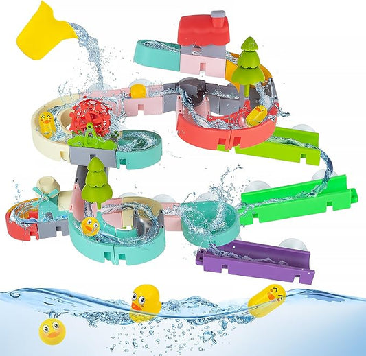 62 PCS Toddler Bath Toys for Kids, Fun Duck Slide Baths Toy, DIY Baby Shower Bathtub Toys Gifts for Kids Ages 4-8, Mold Free Baths Toy for Toddlers