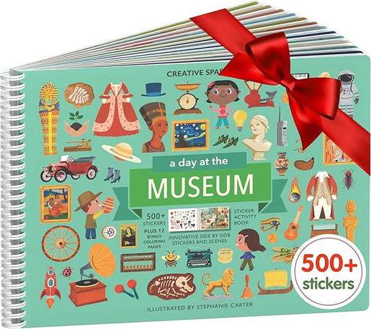 CUPKIN Sticker Book for Kids 2-4, 500+ Kids Stickers, A Day at The Museum 12 Coloring Pages 12 Side by Side Scenes, Fun Toddler Travel Activity Coloring and Sticker Books for Ages 4-8 + 8-10