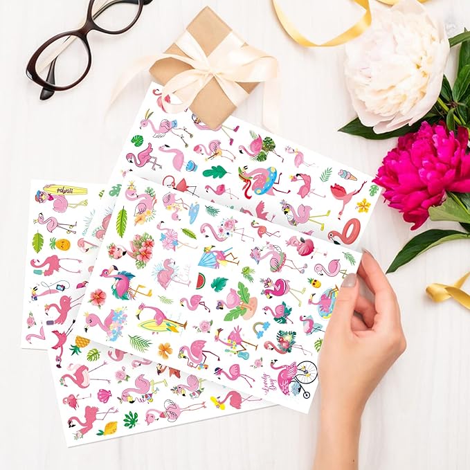 Flamingo Tropical Bird Stickers 840 Count Tropical Pink Bird Animal Stickers for Jungle Safari Animal Birthday Invitations Envelopes Summer Party Goodie Gifts Bags Decor Class Rewards