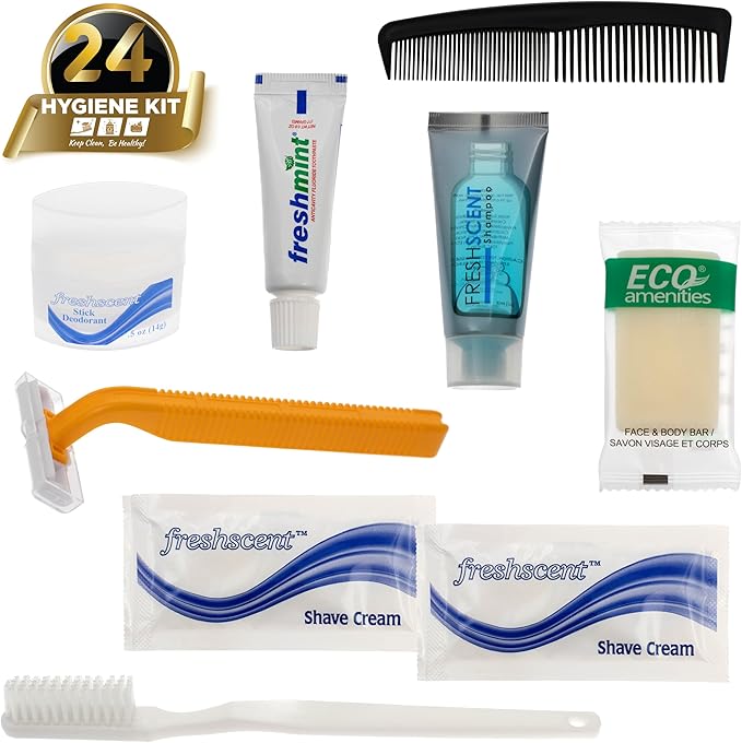 Moda West 24 Kits - Bulk Case of Wholesale Deluxe Toiletries Bathroom Essentials Men, Women, Travel, Charity, Homeless Shelters - 9 Piece Kit, Travel-Ready, Donation Ready, Essential Hygiene Products