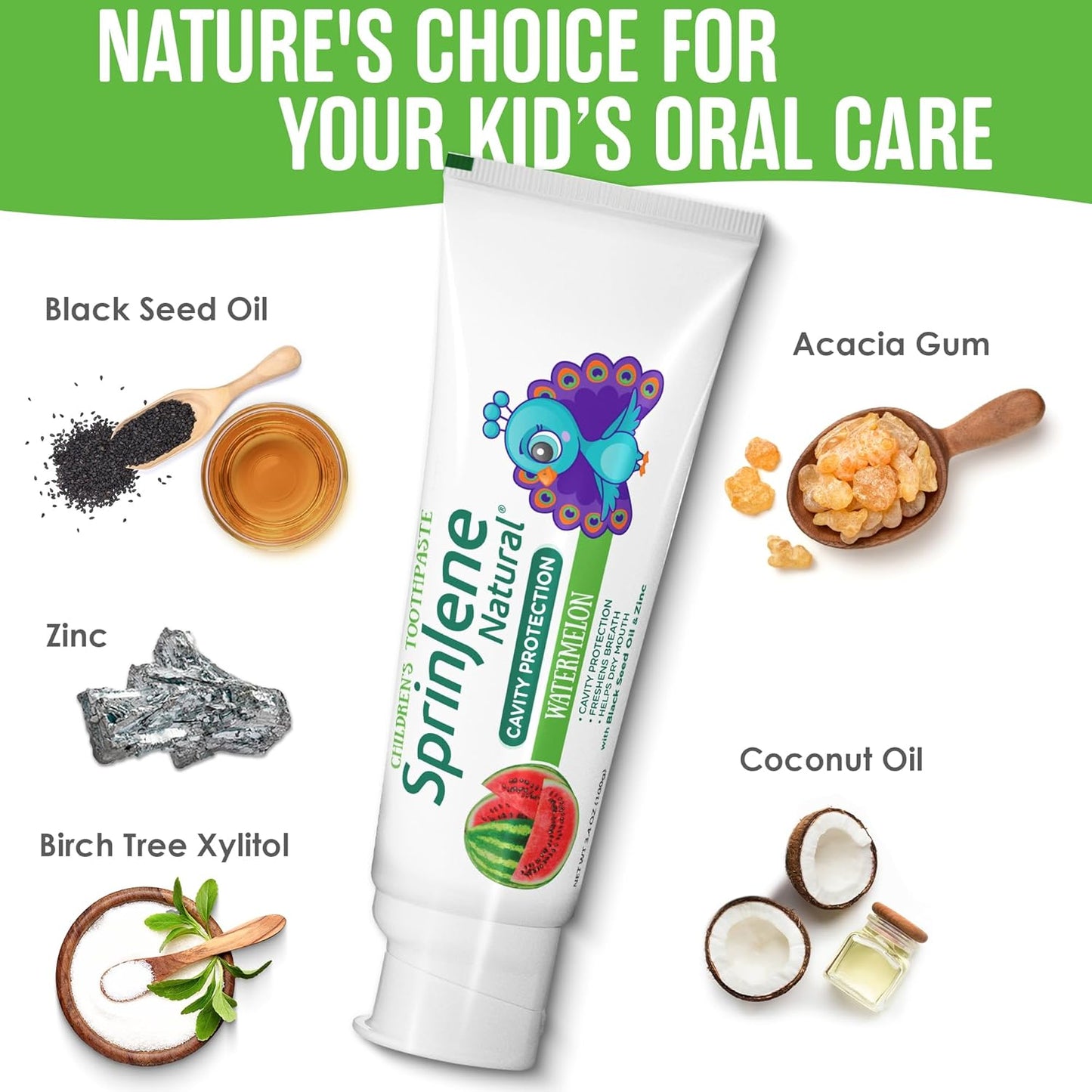 SprinJene Natural Children’s Toothpaste – Watermelon Fluoride Toothpaste for Kids & Toddlers – Cavity Protection – Safe Natural Formula with Patented Black Seed Oil & Zinc – Made in The USA (4 Pack)