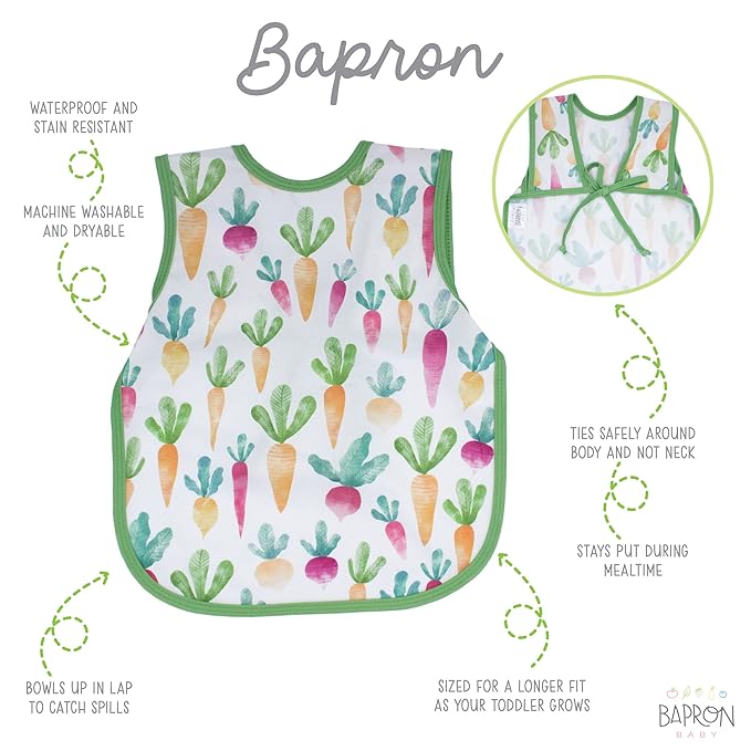BapronBaby Farm Produce Bapron - No Neck Tie Safer Bib for Baby & Toddler - Soft Waterproof Stain Resistant - Machine Washable - Sz Preschool 3-5yrs