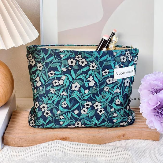 STARDW Aesthetic Floral Makeup Bag Cute Small Cosmetic Bags for Women Girls, Travel Toiletry Bag Large Capacity Zipper Makeup Pouch, Purse Organizer Pouches (Vine Plants)