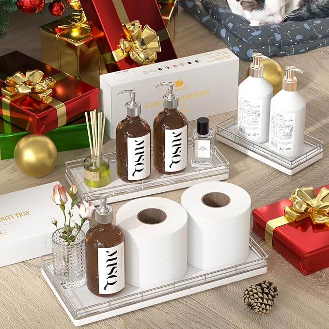 Oak Bathroom Toilet Tank Tray, 13" Wood Back of Toilet Paper Basket Tank Topper Storage, Vanity Tray for Perfume Makeup Candle Toiletry Organizer for Kitchen Coffee Table Silver Tray Decor