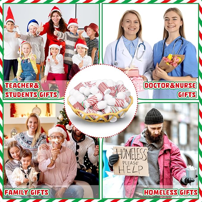 50 Pcs Christmas Lip Balm Bulk Mini Candy Cane Peppermint Flavor Lip Balms Bulk Christmas Stocking Stuffers Xmas Party Gifts Small Thank You Employee Appreciation Gifts for Women Men (Candy)