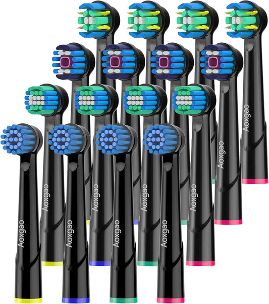 Replacement Heads Compatible with Oral B Electric Toothbrush, 16 Pcs Toothbrush Heads for Oral-b Braun Refill Pro 1000 2000 3000 500 Vitality Genius x (Black)