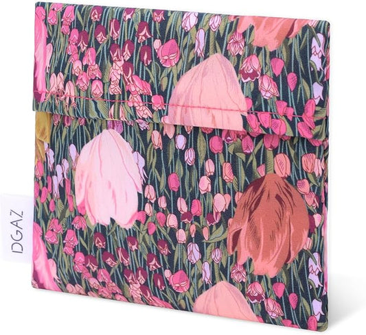 DGAZ Sanitary Napkin Storage Bag, Period Bag for Teen Aged Girls, Portable Period Bag for Panty Liners/Menstrual Cup/Small Tampons，Mini Makeup Bag for Purse(Blooming Tulips)