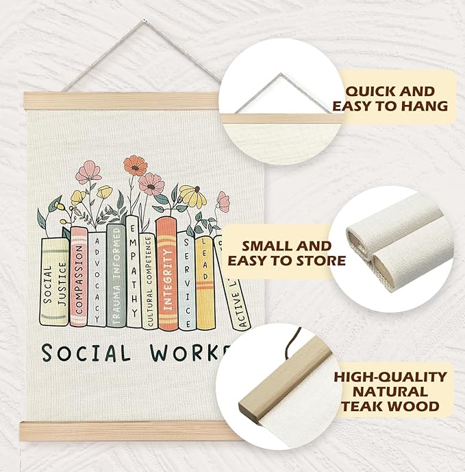 Yomisex Social Worker Wall Art Poster, Social Workers Gifts for Women, Floral Bookish Societal Worker Wall Art Framed for Home Bedroom Living Room Office Decor, 12x16 Inch