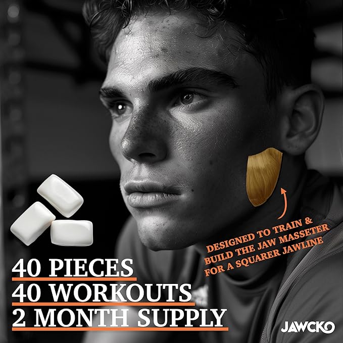JAWCKO Ultra-Tough Jawline Chewing Gum | Get a Stronger, Squarer Jawline | Mango Jaw Training Hard Gum | 15X Strength | Chisel, Sculpt, Tone your Jawline | Facial Fitness Mewing Gum | 40 Pieces/Pack