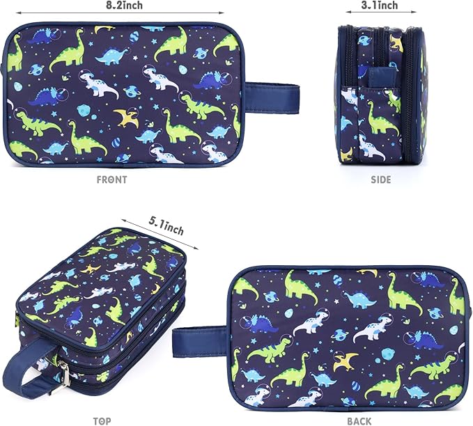 Dinosaur Kids Toiletry Bag for Boys, Travel Toiletry Bag for Little Young Boys Waterproof Hanging Wash Bag Toddler Traveling Toiletries, Navy