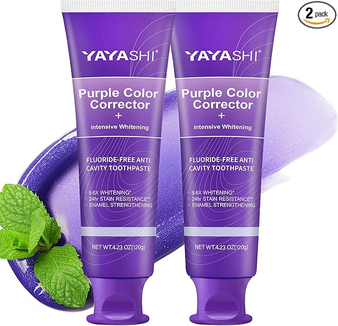 Purple Color Corrector Whitening Toothpaste, Fluoride-Free,Deep Stain Remover Toothpaste, Plaque Remover for Teeth,freshens Breath,Vanilla Mint