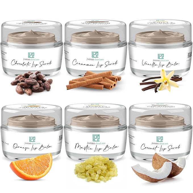 Juman Dead Sea Minerals Lip Care Set Trio | Lip Exfoliator Scrubs & Moisturizing Lip Balms | Ultra Gift Set | Hydrates & Protects | With Essential Oils | Vegan | SLS & Paraben-Free
