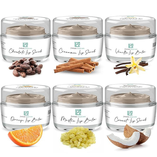 Juman Dead Sea Minerals Lip Care Set Trio | Lip Exfoliator Scrubs & Moisturizing Lip Balms | Ultra Gift Set | Hydrates & Protects | With Essential Oils | Vegan | SLS & Paraben-Free