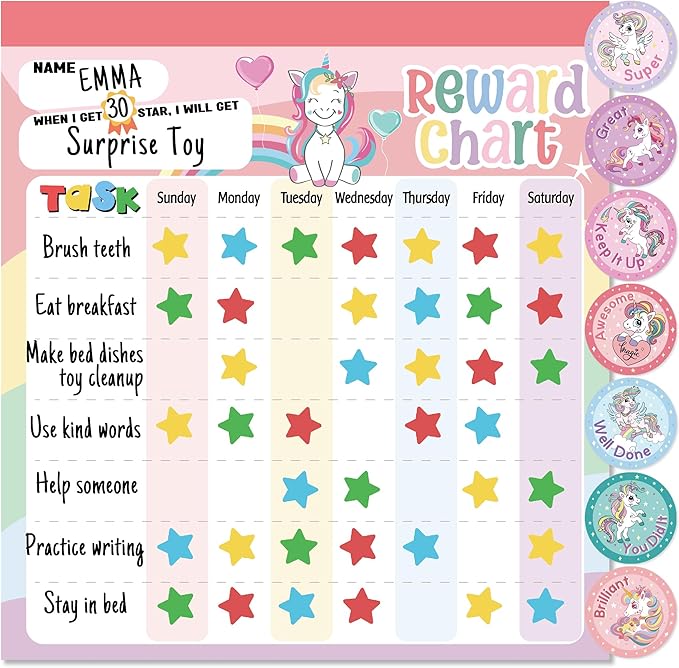 Reward Chart for Kids – Unicorn Magnetic Kids Behavior Chart, Pad with 26 Chore Charts, 1920 Star Stickers, 49 Incentive Stickers, Responsibility Chart for Kids Girls Toddlers - Kids Chore Chart