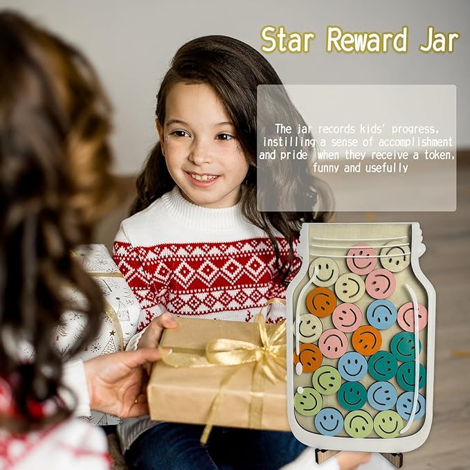 Magnetic Reward Jar, Classroom Reward Jar for Kids, Personalized Stars Reward Jar for Students Kids Behavior, Smiley Reward Jar