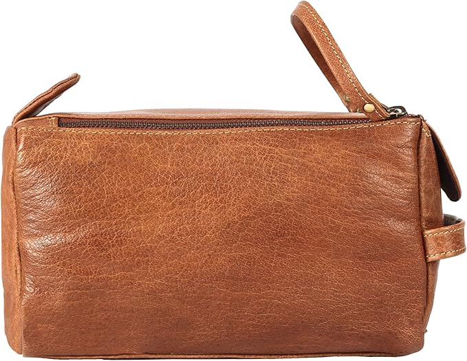 KomalC Premium Buffalo Leather Toiletry Bag for Men & Women – Leather Dopp Kit With Water resistant Lining, Premium Toiletry Travel Pouch, Unisex Wash Bag for Toiletries, Gifts for Men and Women