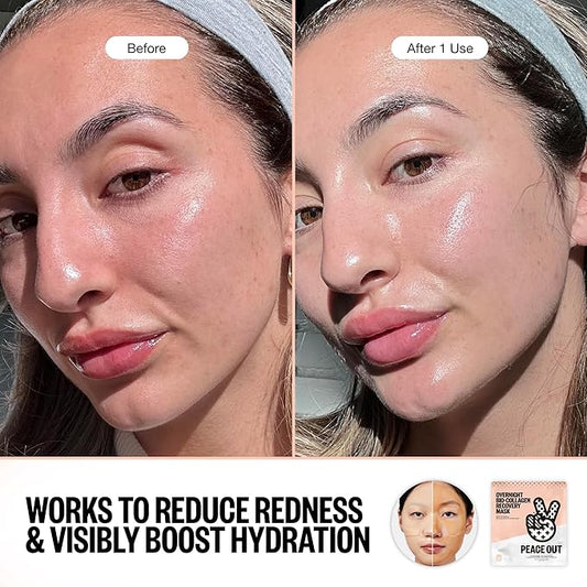 PEACE OUT Skincare Overnight Bio-Collagen Recovery Hydrating Face Mask to Calm Skin Irritation, Improves Skin Clarity with Hyaluronic Acid, 1 count