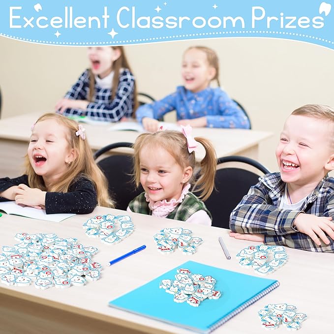 CJiangpo 60Pcs Tooth Mini Erasers for Kids Bulk, Cute Tooth Fairy Pencil Rubber Eraser Cartoon Novelty Teeth Themed Party Favors Filler School Classroom Prizes Gifts