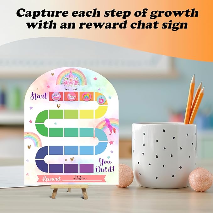 Unicorn Theme Wooden Reward Chart, Behavior Reward Charts, Incentive Responsibility Chart for Girls Kids Toddlers Chore Homework Good Habits Assignments Attendance, 01