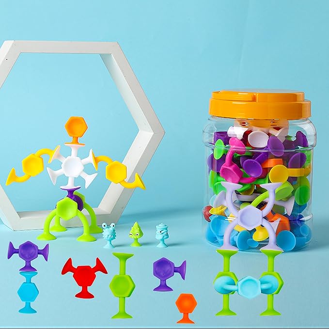 Toddler Bath Toys for Kids Ages 4-8，Suction Cup Fidget Spinner Baby, 42 pcs Suction Bathtub Toys for Toddlers 3-5, Starter Sticky Blocks for Bathtub, Sensory Toy for Kids 3 and Up