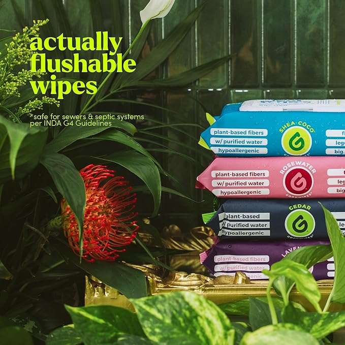 goodwipes Flushable Wipes - Individually Wrapped Butt Wipe for On-the-Go Adults - Portable Mini Wipes - Travel Essentials - Sewer & Septic Safe - Cedar, 32 Count (1 Pack)