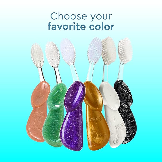 RADIUS Big Brush with Replaceable Head BPA Free & ADA Accepted Toothbrush Designed to Improve Gum Health & Reduce Gum Issues - Left Hand - Midnight Sky/Marble/Soda Pop Eco Grind - Pack of 3