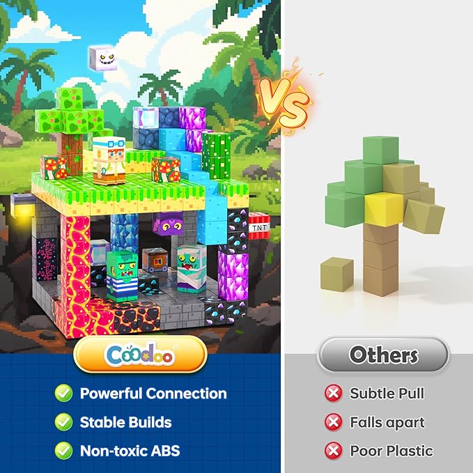 Coodoo 150PCS Magnetic Blocks, Build Mine Magnet World Set, Toddler Outdoor Toys STEM Construction Building Blocks Toy, Magnetic Tiles Sensory Kids Toys for 3+ Year Old Kids Boys Girls Ages 3 4 5 6