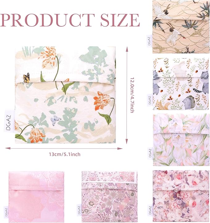 DGAZ Sanitary Napkin Storage Bag, Period Bag for Teen Aged Girls, Portable Period Bag for Panty Liners/Menstrual Cup/Small Tampons，Mini Makeup Bag for Purse(Orchid Grass)