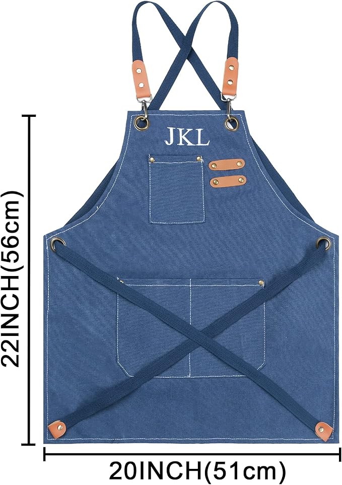 MT WORLD Kids Canvas Apron Personalized Toddler Apron for Boys Adjustable Denim Aprons for Cooking Baking Gardening Painting